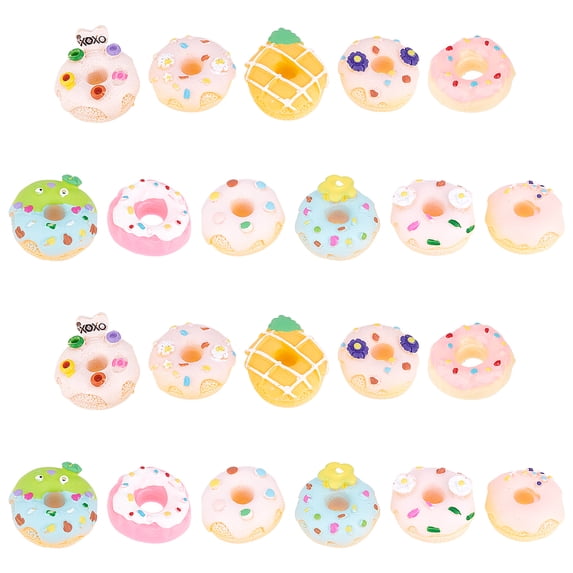 22Pcs 11 Style Resin Cabochons DIY for Mobile Phone Decoration & Bobby Pin Accessories Doughnut Mixed Color 20.5~27.8x7.5~15.5mm 2pcs/style