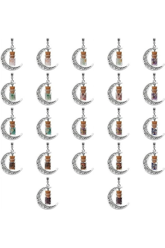 22Pcs 11 Styles Glass Bottle Pendants Colorful Gemstone Chip Filling Pendants Crescent Moon Pendant Wishing Bottle Charm for Necklace Bracelet Jewelry Making DIY