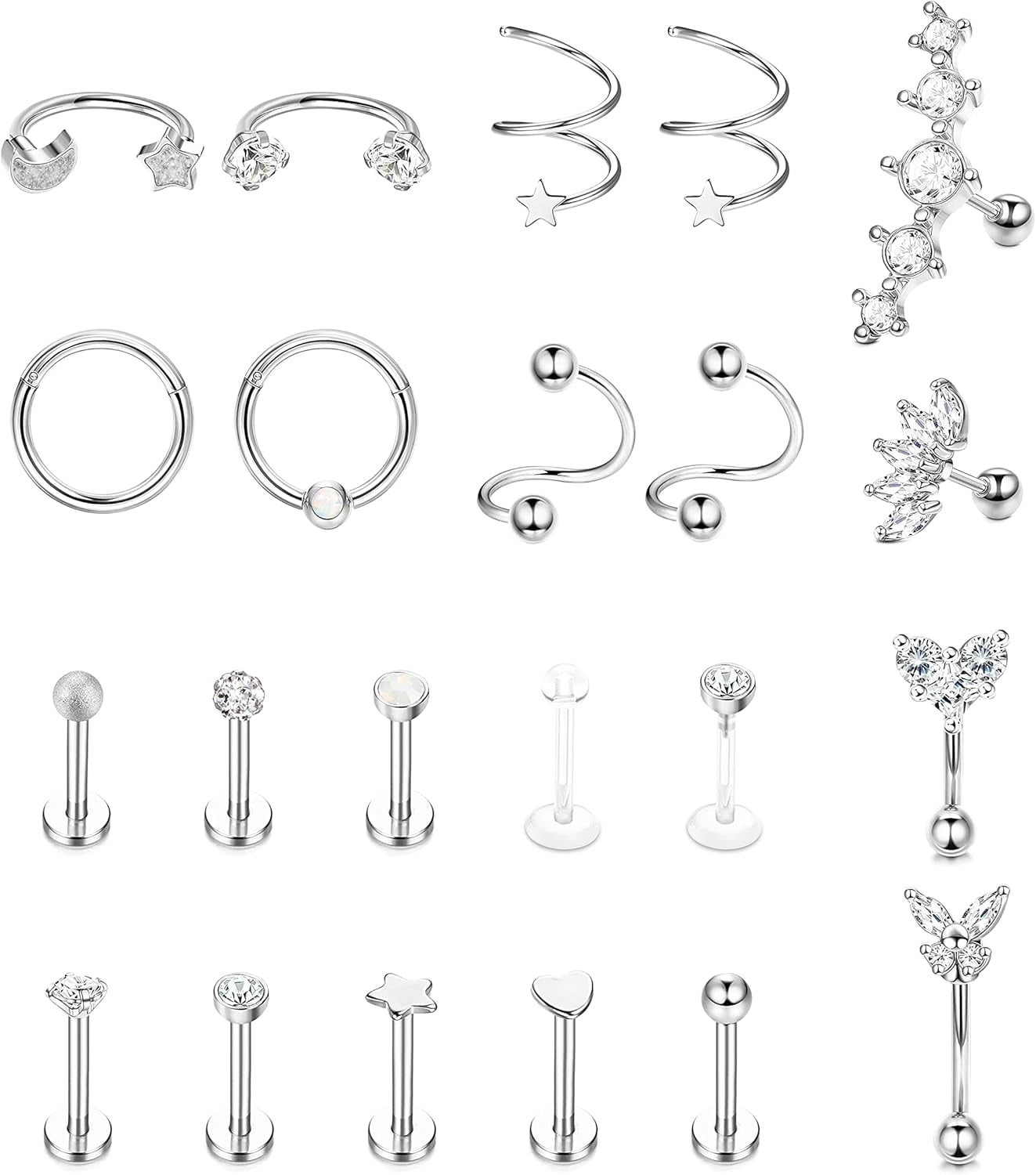 22Pcs 16G Top Gold Cartilage Earring for Women Helix Jewellery Flat Back Stud Hoop Earrings Stainless Steel Silver Rosegold Forward Tragus Conch Piercing Jewellery Set for Women[v225]