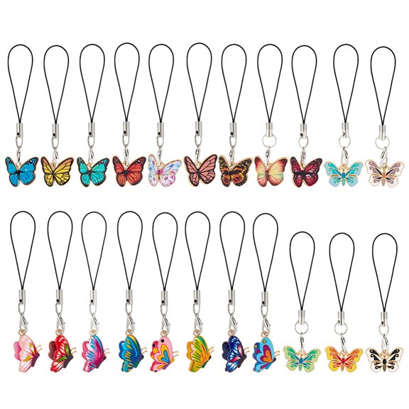 22Pcs Alloy Enamel Mobile Straps Butterfly Mixed Color 84~92mm 22pcs/set diy