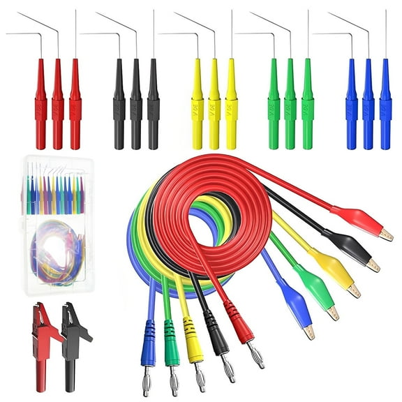 22Pcs Back Probe Kit 4mm Banana Plug Alligator Clip Kit with 3 Angles Back Probe Pins Durable Automotive Test Leads Set Wire Piercing Probes for Car Repairing Diagnostic Circuit Testing