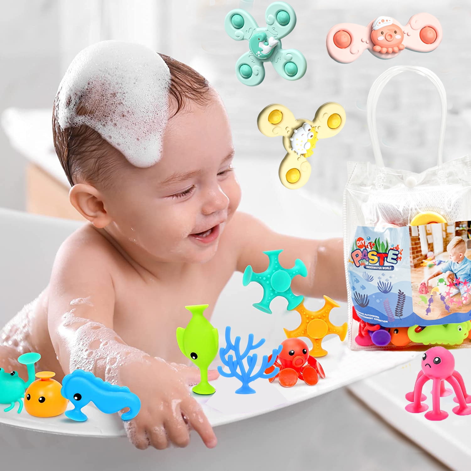 22Pcs Bath Toys for Kids, Ocean Animals Sucker and Spinning Water Toys for Toddlers 24 Year Old