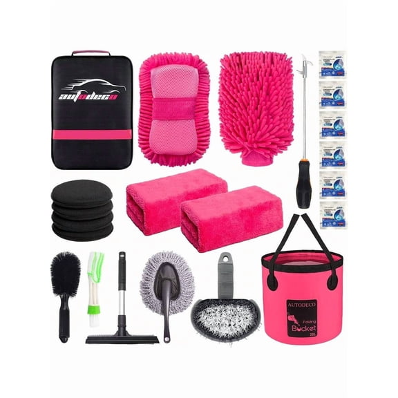 22Pcs Car Wash Cleaning Tools Kit Car Detailing Set With Blue Canvas Bag Collapsible Bucket Wash Mitt Sponge Towels Tire Brush Window Scraper Duster Complete Interior Car Care Kit
