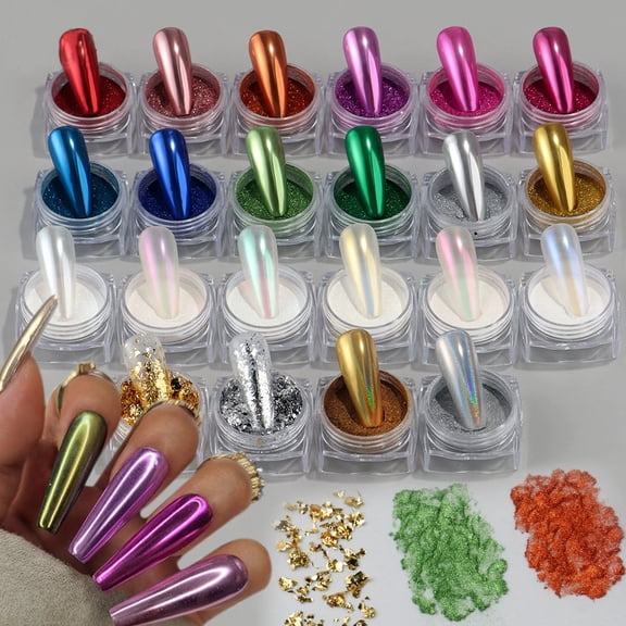 22Pcs Chrome Nail Powder,Metallic Chrome Nail Powder Set,Metallic Mirror Nail Powder Set,Nail Art Glitter Decoration Metallic Mirror Effect Holographic Powder 1g/Jar For Nail Art Manicure Accessories