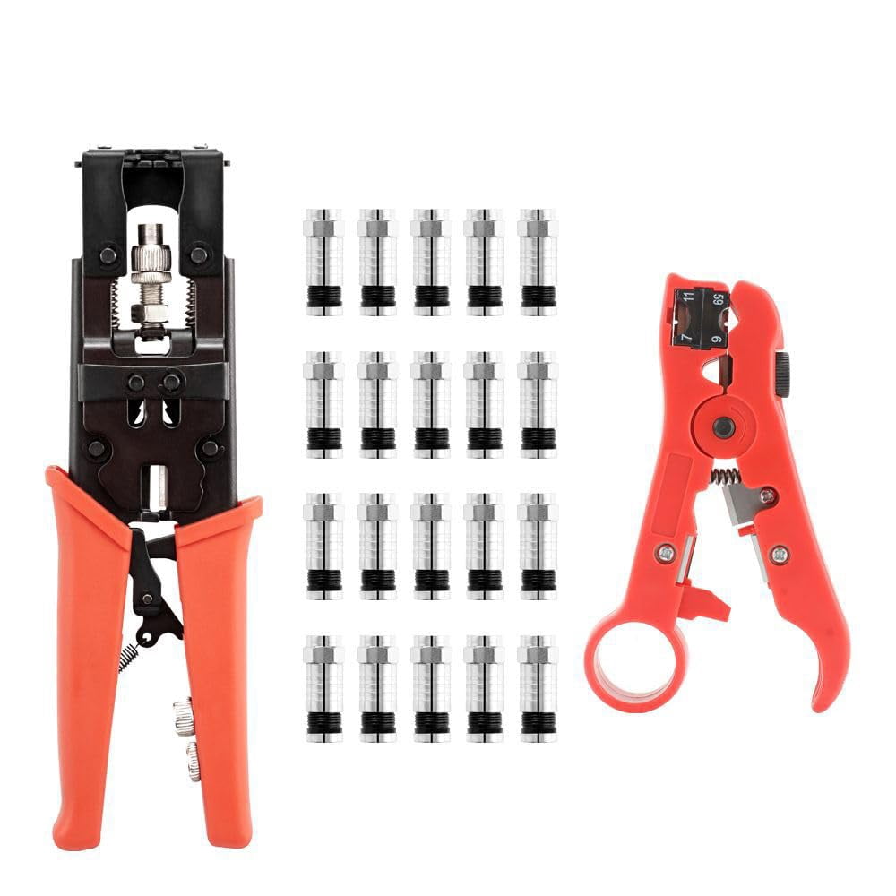 22Pcs Coax Compression Crimping Tool Set for F/BNC/RCA Connector RG-58/59/62/6(3C/4C/5C Type Cable Stripper Kit