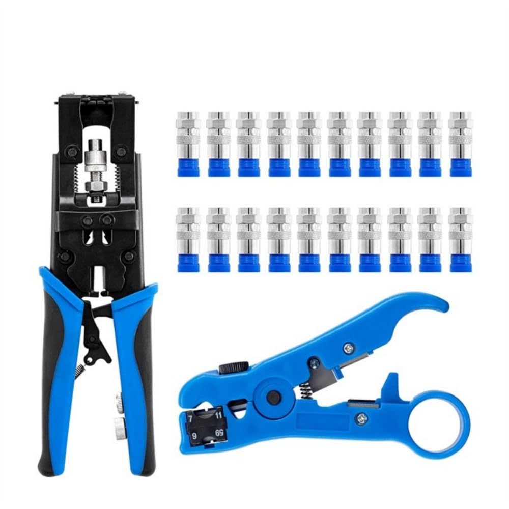 22Pcs Coax Compression Crimping Tool Set for F/BNC/RCA Connector RG-58/59/62/6(3C/4C/5C Type Cable Stripper Kit