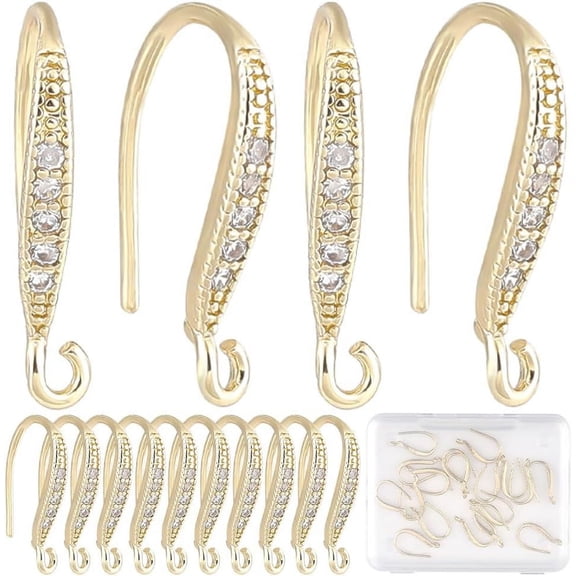 22Pcs Cubic Zirconia Earring Hooks 18K Gold Plated Brass Fish Hooks Ear Wires with Vertical Loop French Dangle Earring Findings Connectors for DIY Jewelry Earring Making Women 15 x 2mm Mixed Color