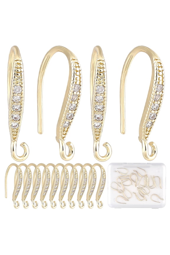 22Pcs Cubic Zirconia Earring Hooks 18K Gold Plated Brass Fish Hooks Ear Wires with Vertical Loop French Dangle Earring Findings Connectors
