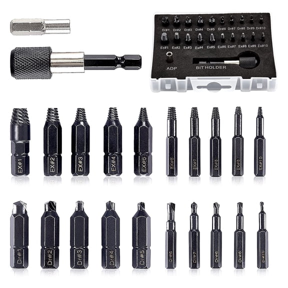 22Pieces Damaged Screw Extractor Drill Bit Set Stripped Screw Extractor Kit for Broken Bolt Extractor All-Purpose