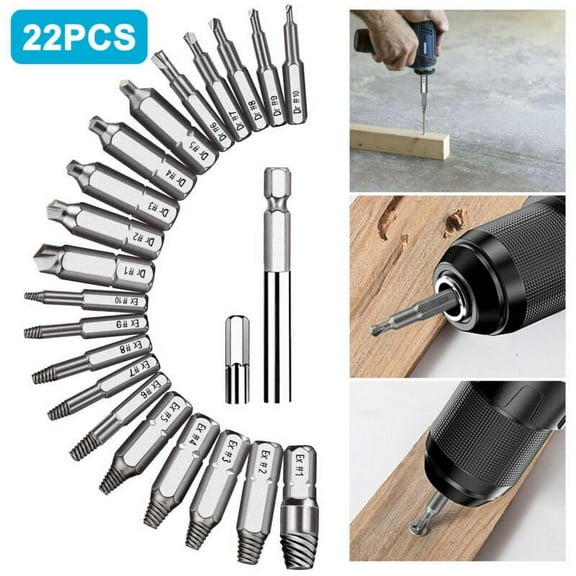 22Pcs Damaged Stripped Screw Extractor Drill Bits Broken Remover Bolt Tool Set