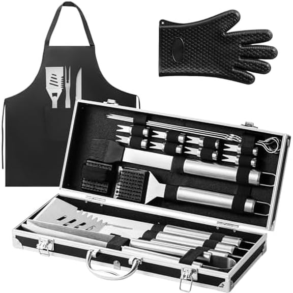 22Pcs Grilling Accessories, BBQ Accessories with Aluminum Case, Stainless Steel Grill Set Tools for Outdoor Camping&Barbecue, Grilling Gifts for Men Dad Fathers Day$$Garden & Patio