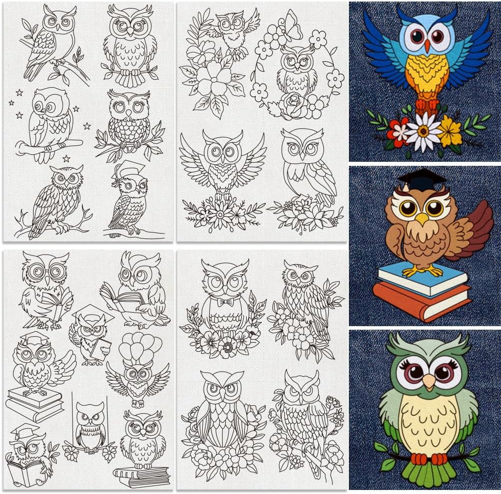22Pcs Owl Embroidery Pattern Stabilizer 8.3