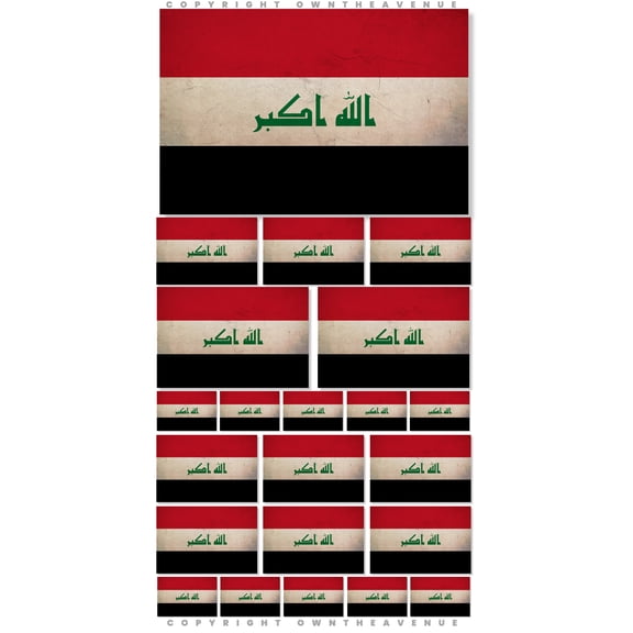 22Pcs Pack Lot Iraq Iraqi Vintage Style Flags Assorted Vinyl Sticker Decals