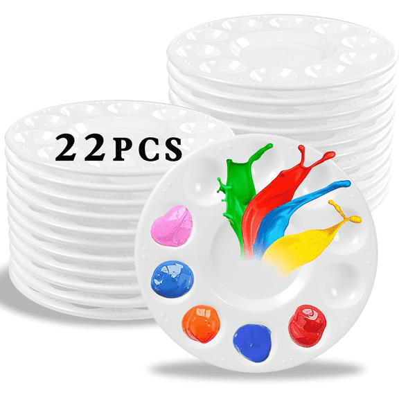 22Pcs Paint Palettes, BKSDUEH Plastic Paint Tray Palette, Paint Pallets for Kids or Students to DIY Craft Class or Art Class, White