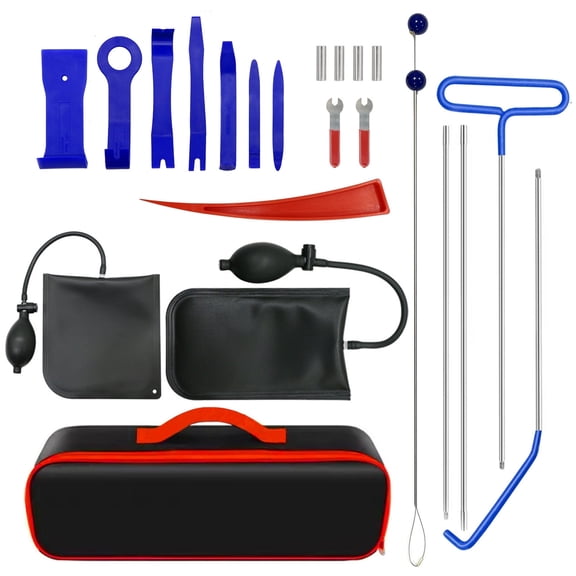 22Pcs Professional Car Emergency Tool Kit, Long Grabber Rods with Air Pump Wedge, No-Mar Trim Removal Tool Set, Car Lockout Tools for Automotive Door Window Repair & Dent Support