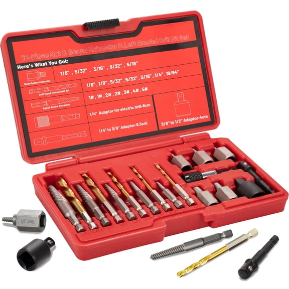 22Pcs Screw Extractor Set, Left Hand Drill Bit Set 6542/4341 HSS, Easy Out Bolt Extractor Set with Hex Adapter, Multi-Spline Stripped Bolt Remover for Broken Rusted Nuts Screws, Bolts, Studs