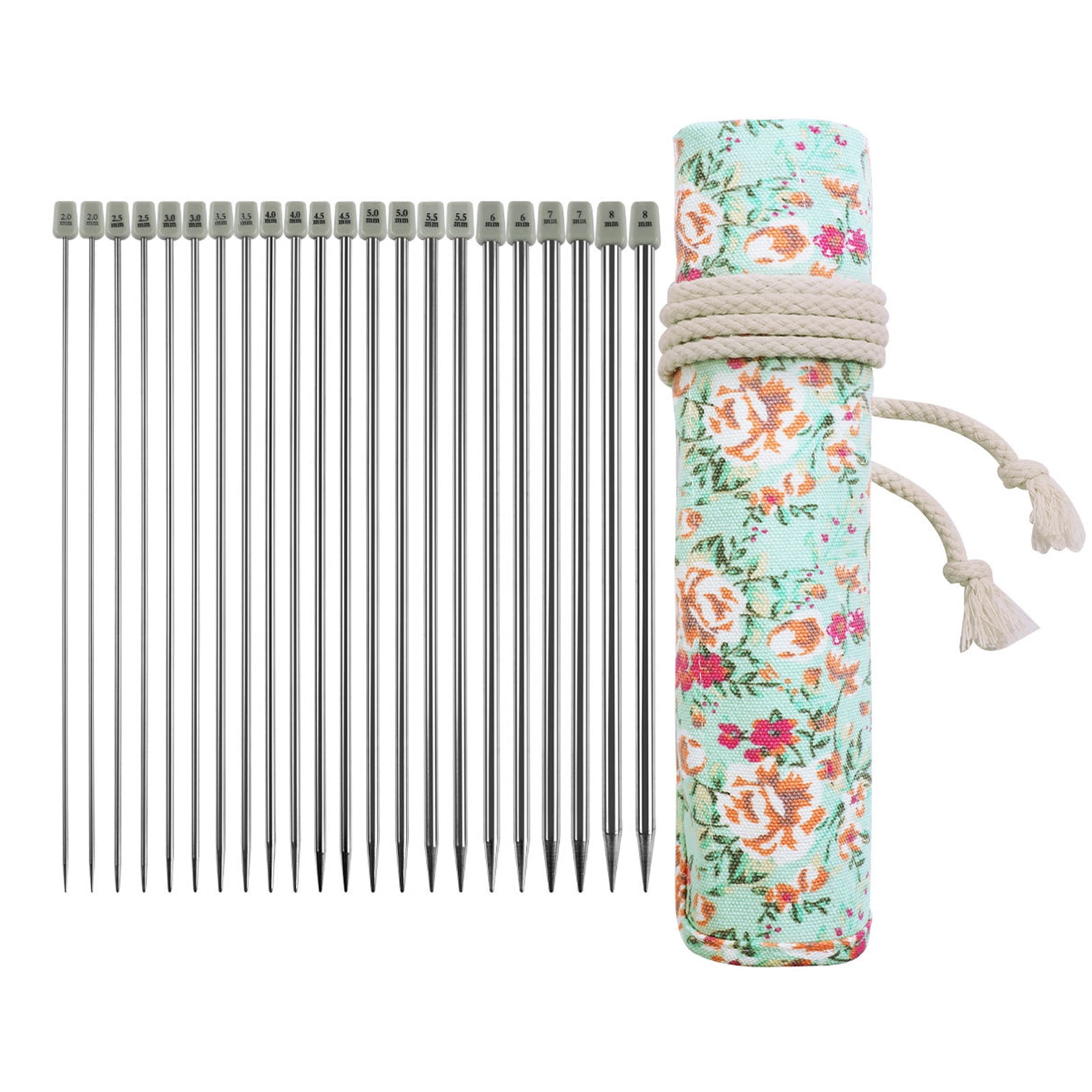 22Pcs Single Pointed Head Knitting Needle Set Long Stainless Steel Straight Knitting Needle for Adult Beginner Knitting