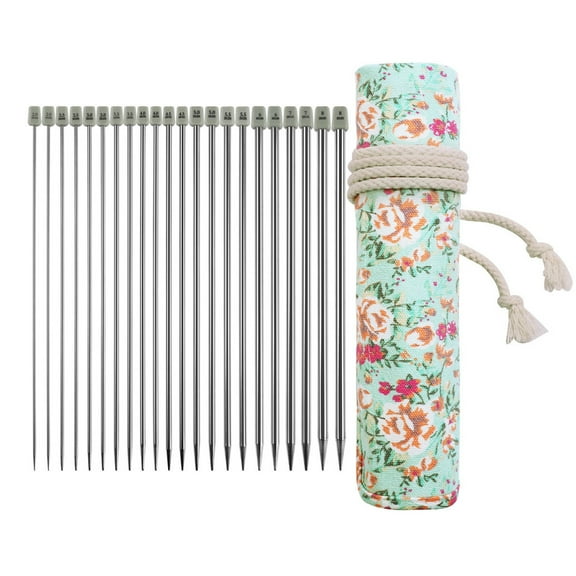 22Pcs Single Pointed Head Knitting Needle Set Long Stainless Steel Straight Knitting Needle for Adult Beginner Knitting