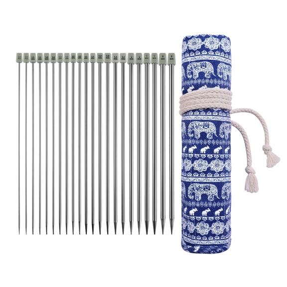 22Pcs Single Pointed Head Knitting Needle Set Long Stainless Steel Straight Knitting Needle for Adult Beginner Knitting