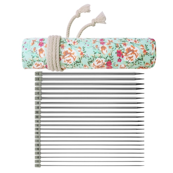 22Pcs Single Pointed Head Knitting Needle Set Long Stainless Steel Straight Knitting Needle for Adult Beginner Knitting