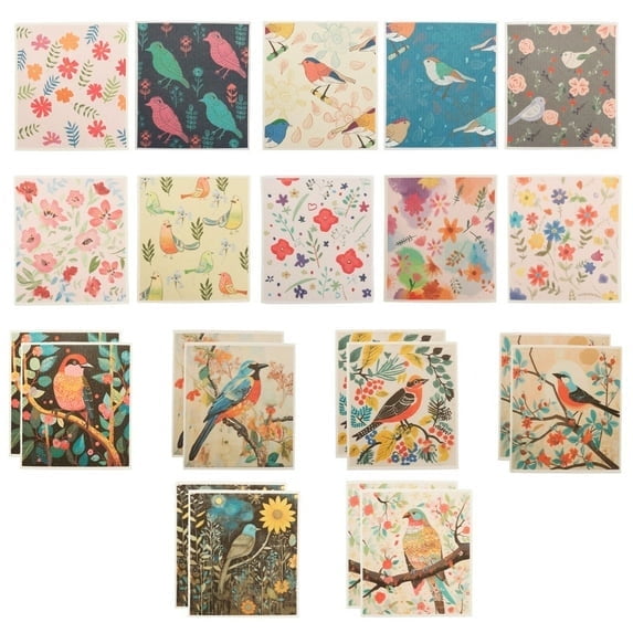 Hvxrjkn 22Pcs Swedish Dishcloths Reusable Kitchen Absorbent Dish Towel Flower Bird Pattern Kitchen Cleaning Cloth for Bathroom Countertop