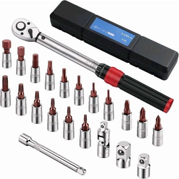 22Pcs Torque Wrench Set 1/4 Inch Torque Wrench with 3.6918.44 Ft-LB Range 72 Tooth Drive Rachet Torque Wrench with Hex/Phillips/Torx Bits for Bike Motorcycle Car Tire Auto Repair