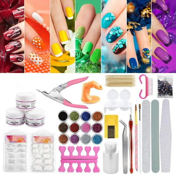 22Pcs Women Acrylic Nail Kits Full Set, Acrylic Powder Glitter Rhinestones Brush Manicure Tool Nail Art DIY Kit Set, Nail Care Nail Beaty Set