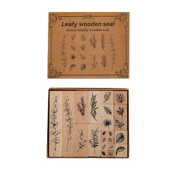 22Pcs Wood Plant Flower Stamper Wood Rubber Stamper Scrapbooking Embossing Stamper for Card Making Journal Photo Album