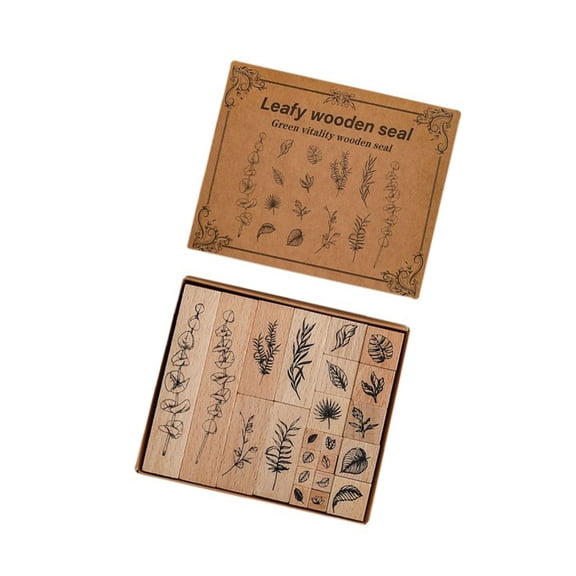 22Pcs Wood Plant Flower Stamper Wood Rubber Stamper Scrapbooking Embossing Stamper for Card Making Journal Photo Album