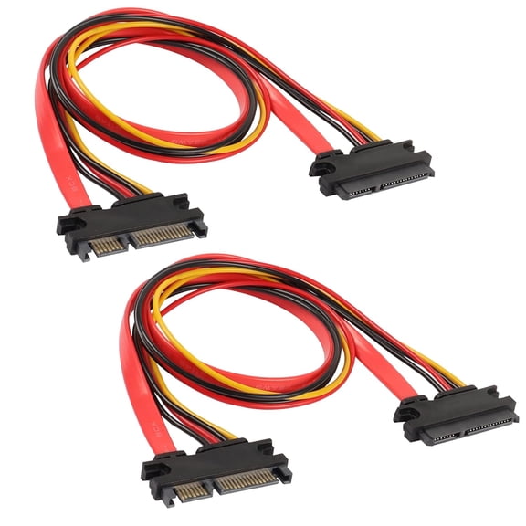 22Pin SATA Power Extension Cable, 2Pack SATA 22Pin (7+15) Male to Female Data and Power Combo Extension Cable - 50cm