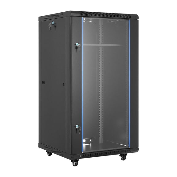 22U Network Cabinet Wall Mount, 23.6 in Depth, 300 lbs Max Load Capacity Server Cabinet Rack Enclosure with Locking Tempered Glass Door, Side Panels, Server Rack for IT Equipment, A/V Devices