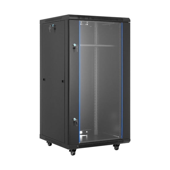 22U Wall Mount Network Cabinet - 23.6" Depth, 300lbs Capacity Server Rack Enclosure with Locking Glass Door for IT, A/V Equipment
