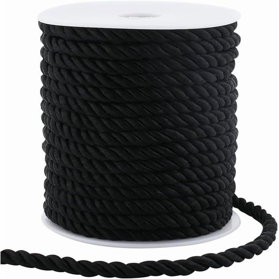 22Ys 20M Black Polyester 5mm Decorative Cord Trim for Home Decor Curtain Tieback Upholstery Honor Cord Sewing Crafting for DIY