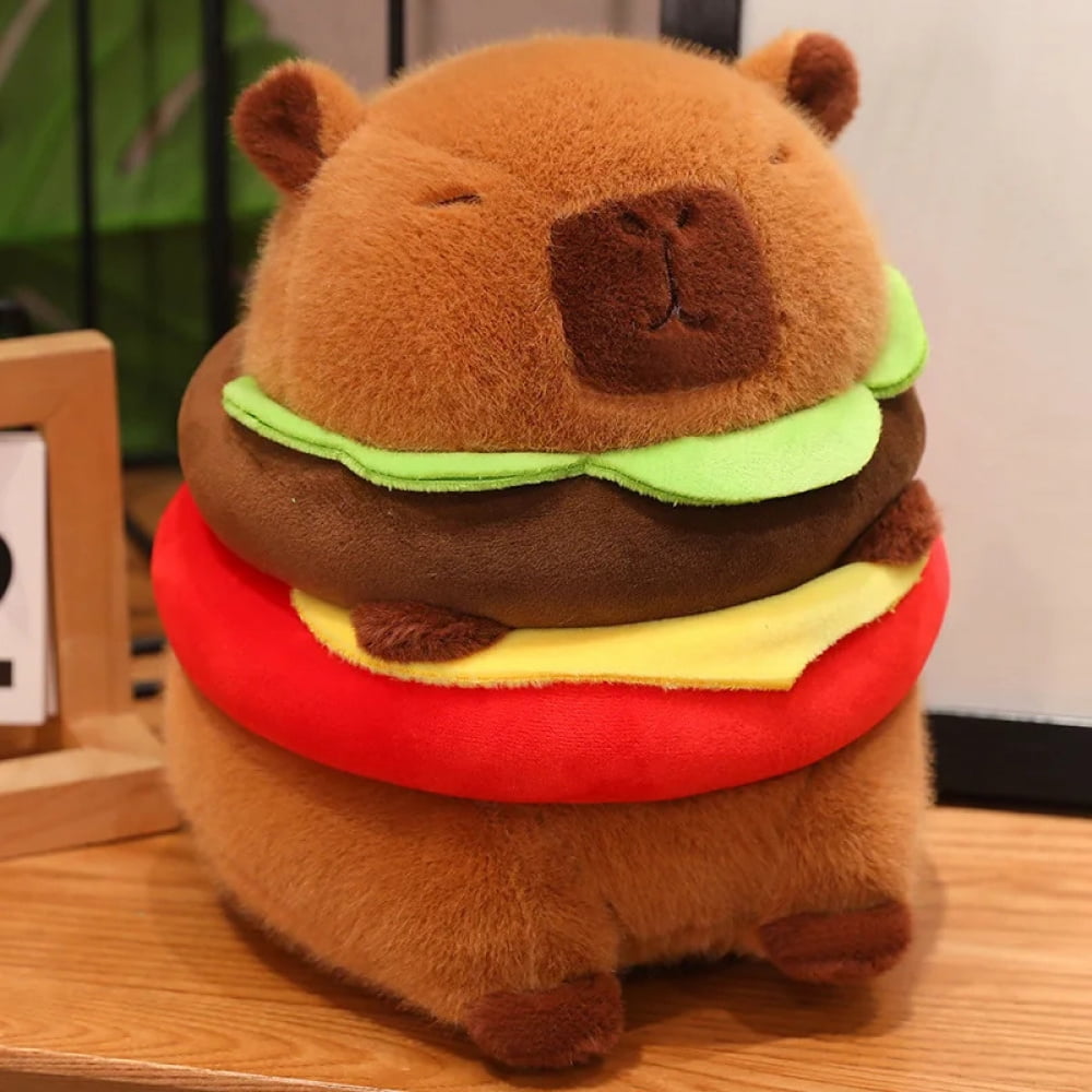 22cm Kawaii Capybara Plush Toys Lovely Hamburger Capybara Pillow Cute Capybara with Swim Rings Stuffed Kawaii Toy Creative Gifts