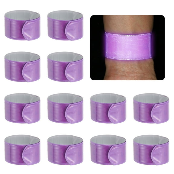 22cm Reflective Bands, 12pcs Reflective Arm Bands Straps Wrist Reflective Running Gear Safety Reflective Straps Bracelets High Visibility for Night Walking Bicycle, Purple