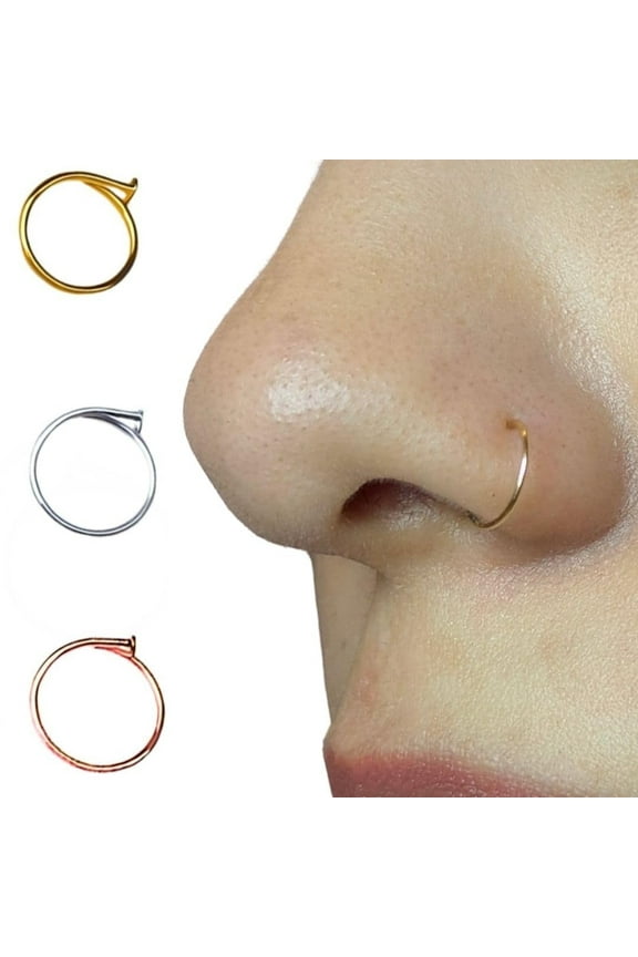 Ellie J Sterling Silver Adjustable Hoop Nose Ring, 22 Gauge, 6mm-7mm