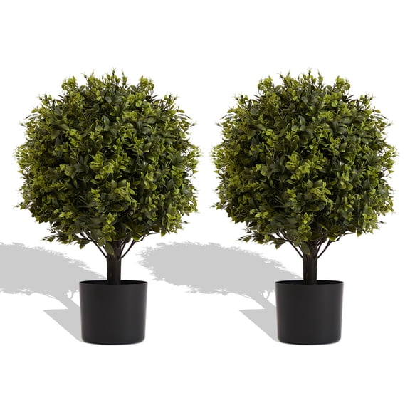 22in Artificial Ball Topiary Trees 2 Pack UV Protection Faux Greenery in Pot for Indoor Outdoor Home Decor
