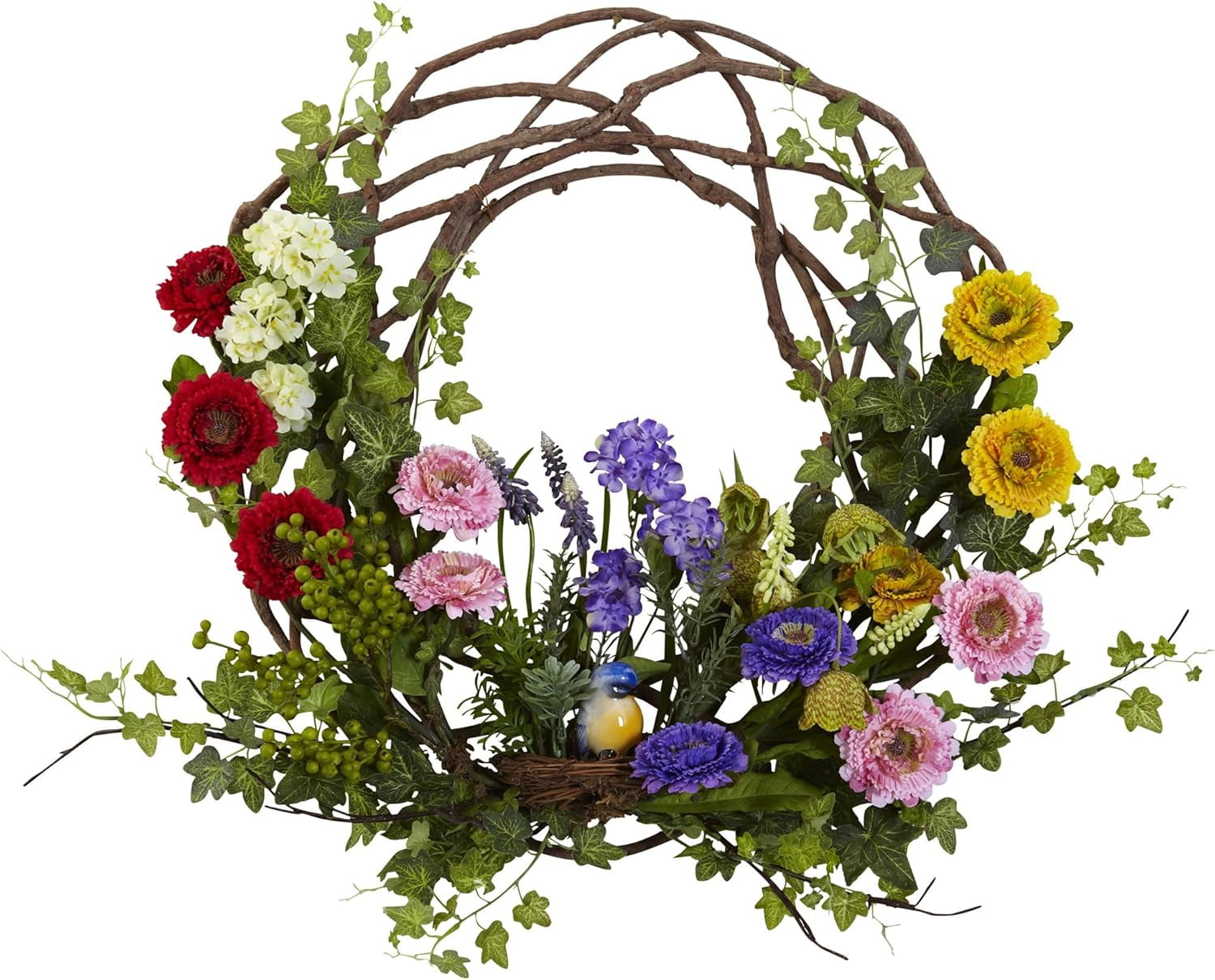 22" Multicolor Spring Floral Wreath with Branches