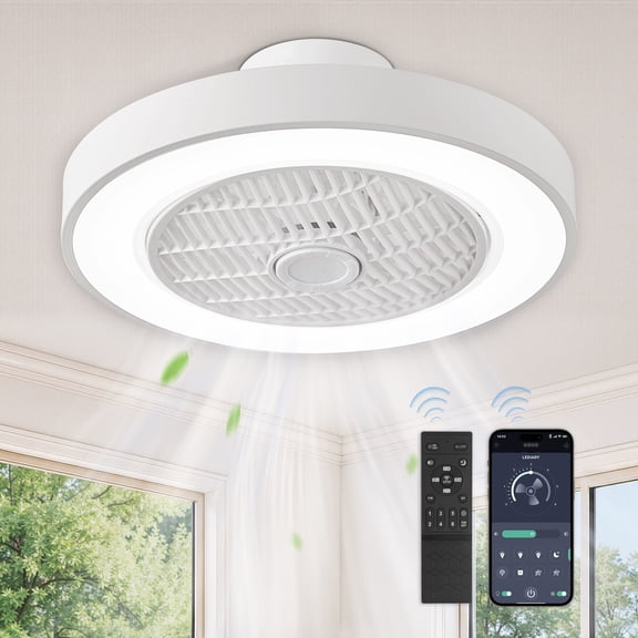 Lokivas 20in Modern Ceiling Fan with Light and Remote, Smart App Control, 6 Speeds, Low Profile with Quiet DC Motor for Living Room, Bedroom, White