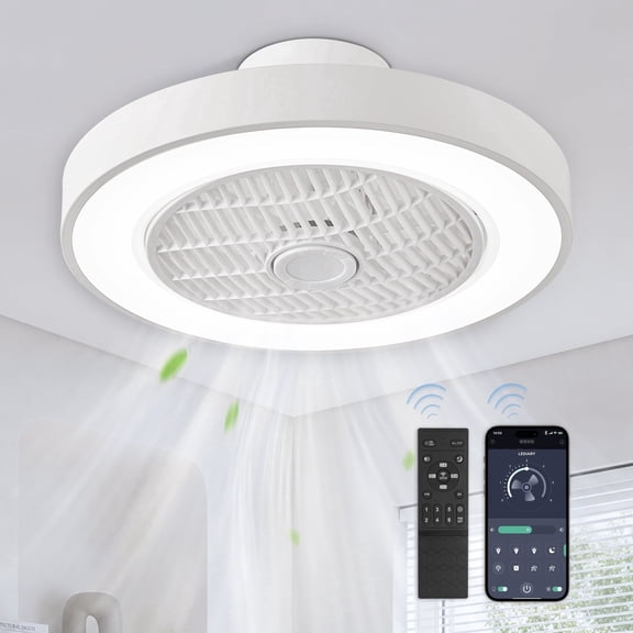 Lokivas 20in Modern Ceiling Fan with Light and Remote, Smart App Control, 6 Speeds, Low Profile with Quiet DC Motor for Living Room, Bedroom, White