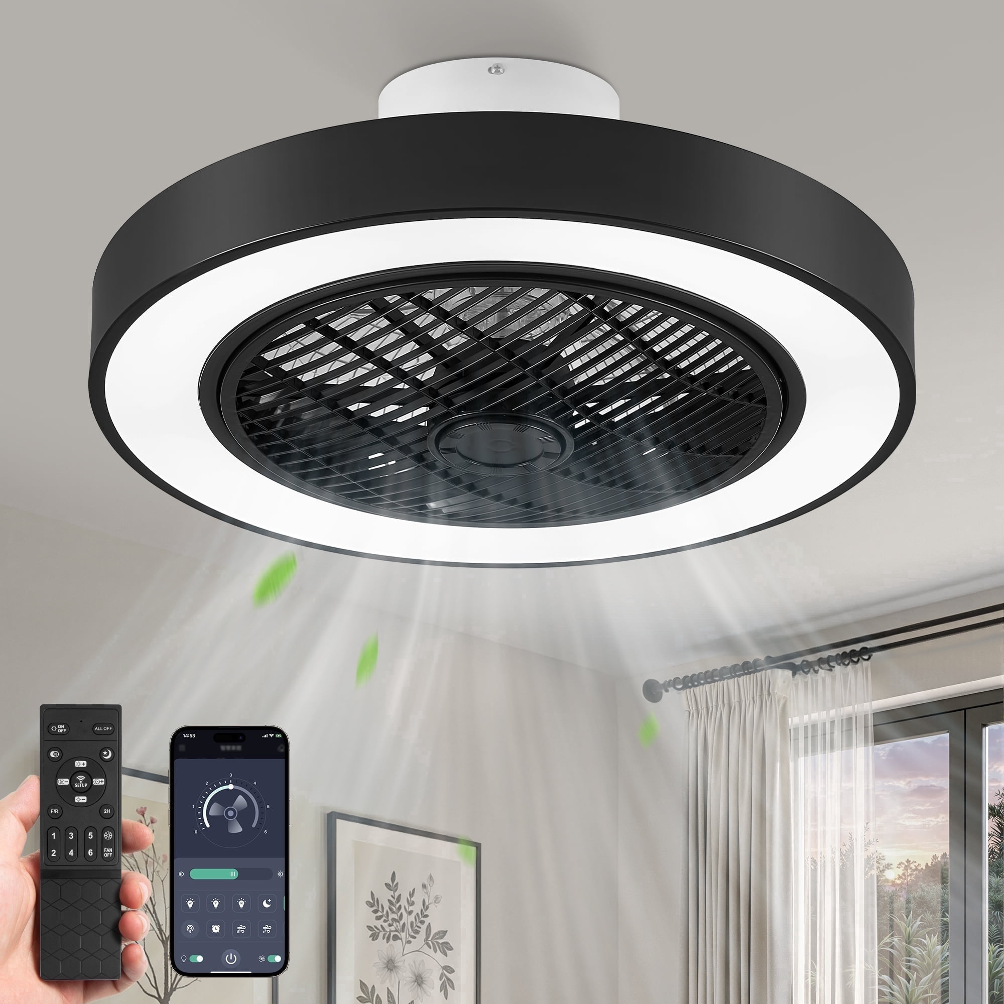 22 Inch Fan Lokivas 22in Modern Ceiling Fan with Light and Remote, Smart App ...