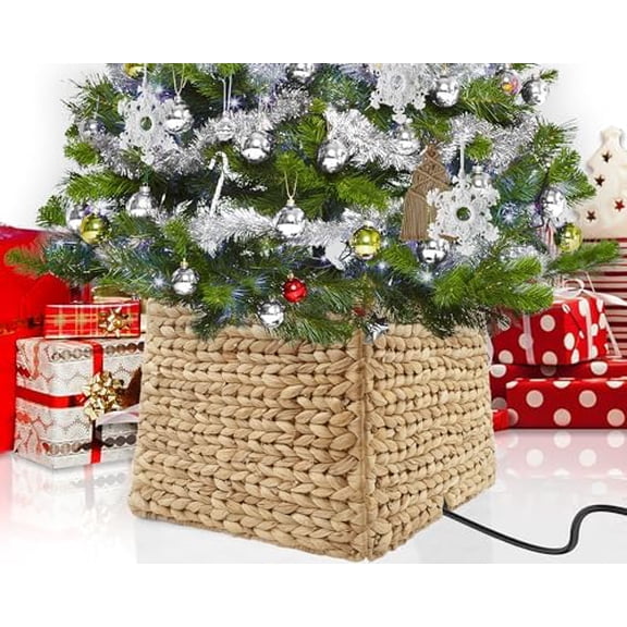 22in Christmas Tree Collars for Artificial Trees, Pencil Tree Collar for Slim Trees, Boho Rustic Holiday Decor Rattan Xmas Tree Ring, Basket Base Cover, Christmas Tree Guard for Cats