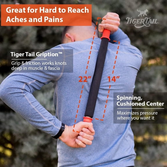 22in Massage Stick Portable Roller, Handheld, Deep Tissue Foam Roller, Body Massage and Myofascial Release Tool for Legs, Neck, Calves, Thighs, Shins & Back, The Long One 22, Made in USA