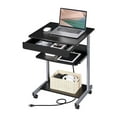thumbnail image 1 of Mobile Laptop Desk with Power Outlet - Rolling Computer Table, Home Office Desk with USB Ports & Printer Shelf - 22in Compact Desk, Black, 1 of 5