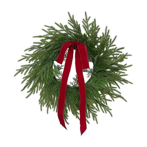 22in Norfolk Wreath For Front Door, Artificial Wreath, Realistic Artificial Green Leaves Wreath For Wall, Window