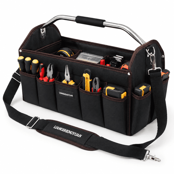 22in Open Top Tool Carrier Tote Bag With 30 Pockets, Waterproof Oxford Cloth