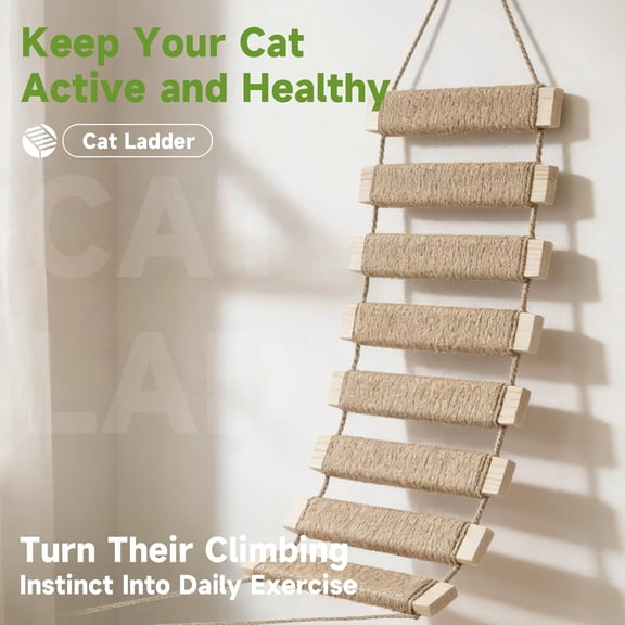 22in Outdoor Cat Tree & Bridge, Multi-Level Cat Ladder with Sisal Rope, Climbing Frame, Scratch Post, Perch & Play Tower for Indoor/Outdoor Cats, Parrots & Small Pets (Wood, 22in)