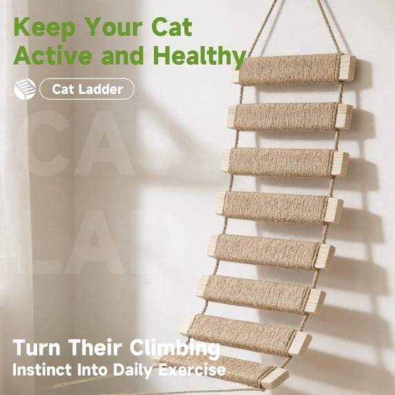 22in Outdoor Cat Tree & Bridge, Multi-Level Cat Ladder with Sisal Rope, Climbing Frame, Scratch Post, Perch & Play Tower for Indoor/Outdoor Cats, Parrots & Small Pets (Wood, 22in)