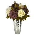 thumbnail image 1 of 22in. Peony, Hydrangea and Dahlia Artificial Arrangement in Silver Vase, 1 of 3