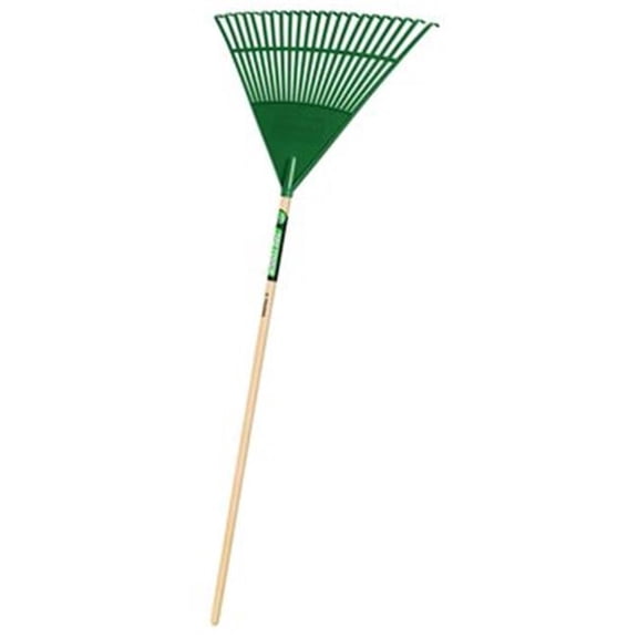 22in. Poly Lawn Rake - Green - 48in. Wooden Handle - Easy to Clean